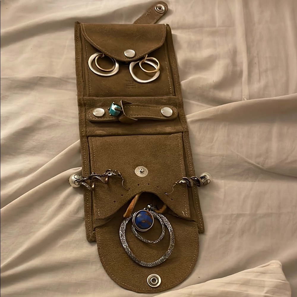 Vintage Mele Brown Leather Travel Jewelry Organizer with Multiple Compartments